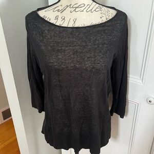 Eileen Fisher Sleek Sheer Black Linen Blend Top. Women's Size: S/P.